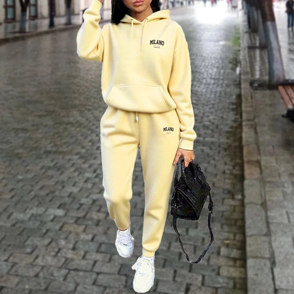 Autumn Winter Women Sets 2pcs Hoodies Pants Suit Sports Outfits Letter Print Aesthetic Clothes Ladies Tracksuit Running Fitness