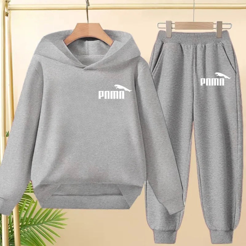 Leisure Children Hoodie Sportswear With Classic Prints Simple Elements Breathable Versatile Two-piece Set For Both Boy And Girl - ATFH