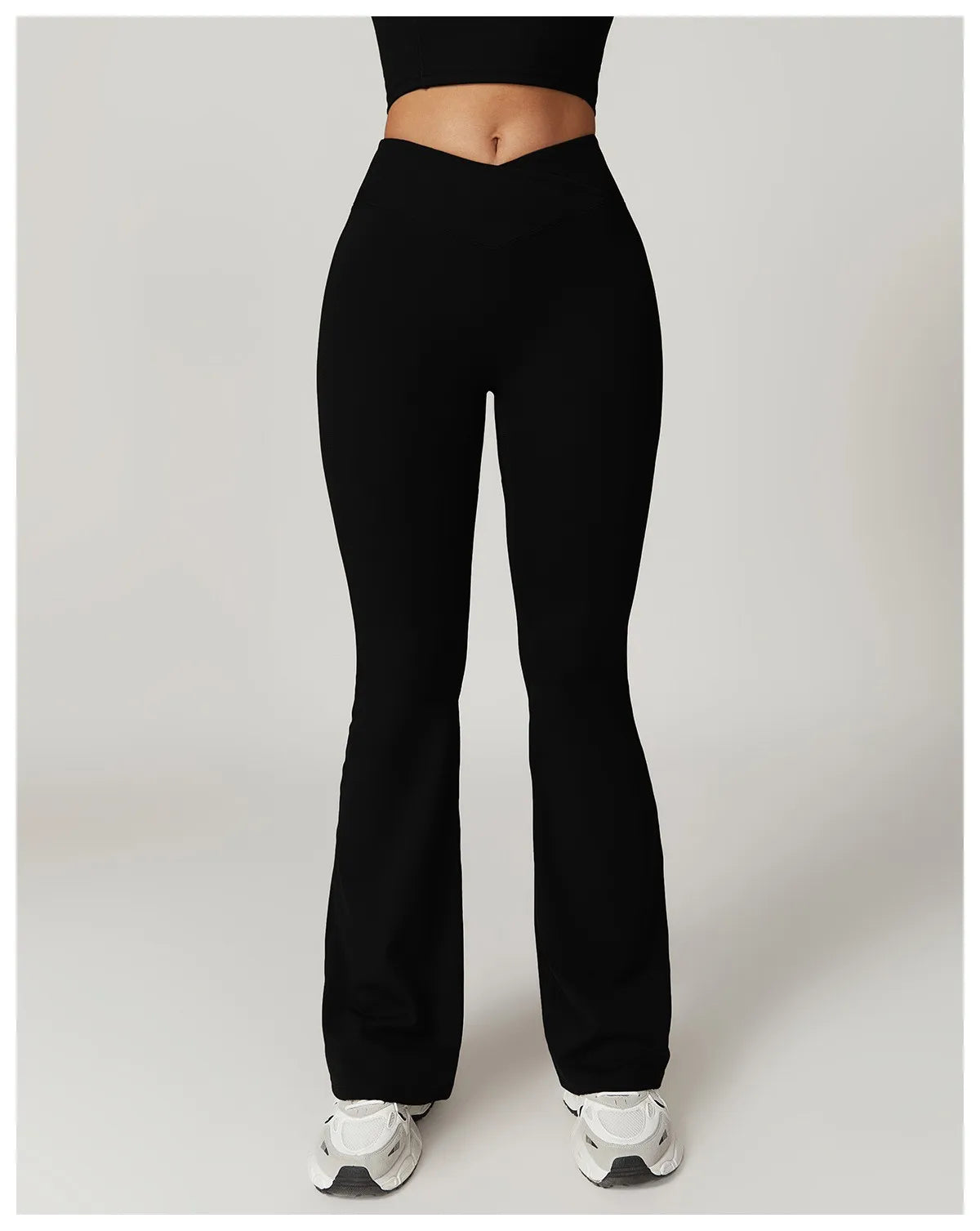 High Waist Crossover Flare Yoga Leggings for Women V Cross Tummy Control Wide Leg Bell Bottoms Fitness Pants Gym Leggings ATFH