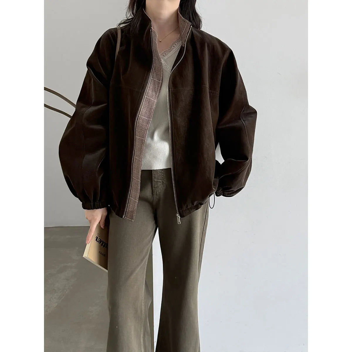Women Suede Pu Leather Cool Jacket Coat Fashion Classic Brown Color Jacket Femme Casaco Abrigo Streetwear