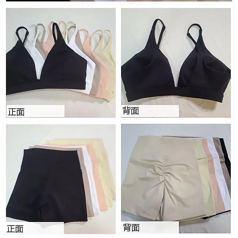 1/2PCS Contour Crop Sport Bra Women Yoga Sets Workout Gym Scrunch High Waist Fitness Push Up Shorts Running Avtive Suits XP187 - ATFH