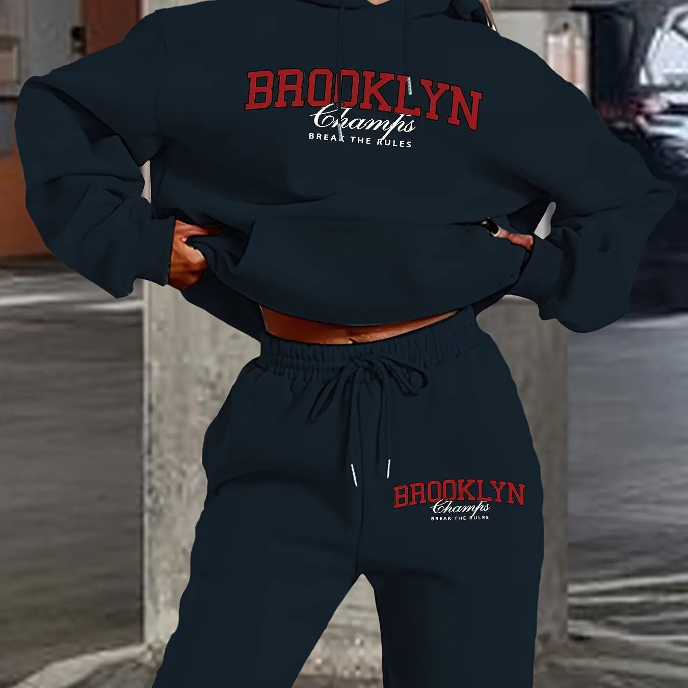 Women's Cool  Printed Casual Pants Set Long Sleeve Pocket Hoodie and Drawstring Letter Print Loose Sweatshirt Trousers Pants