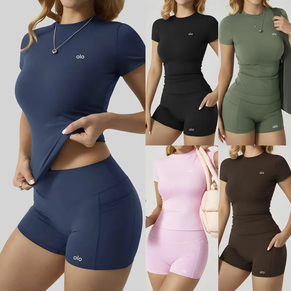 2026 New Sports and Fitness Clothing - Tight Top, Hip Lifting Shorts, Naked Yoga Clothing, Split Set - Women's Yoga Sports Set