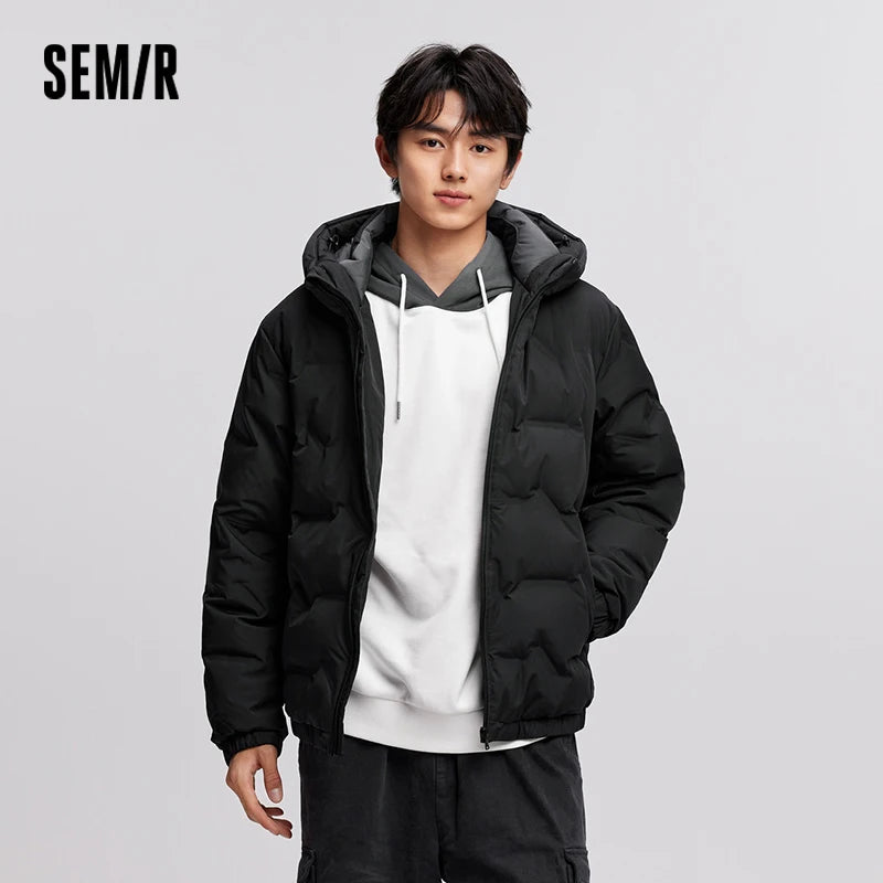 Semir Down Jacket Men 2026 New Waterproof Hooded Outerwear Winter Clothing Solid Color Versatile Thick Down Coat For Man