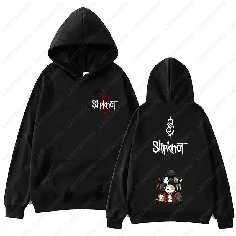 New style Arrival Men's Black Slipknot Graphic Hoodie – Nu Metal Band Print Oversized Fit Streetwear Pullover loose fit
