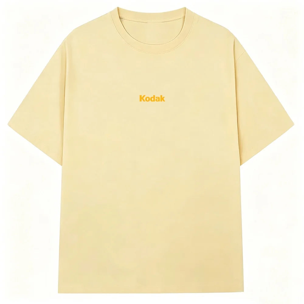 Black Kodak Basic Red Center Logo Graphic Tee, Simple White-on-Black Brand Print, Cotton Crewneck for Daily Casual Wear ATFH