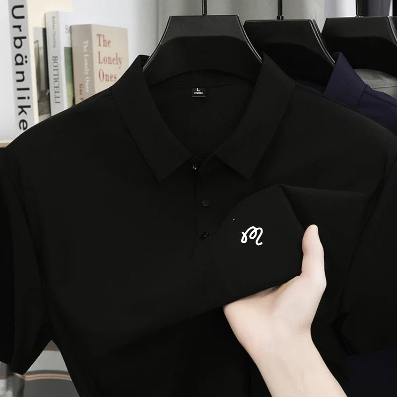 Golf printed short sleeved men's brand polo shirt ice silk seamless top summer new comfortable breathable casual lapel T-shirt