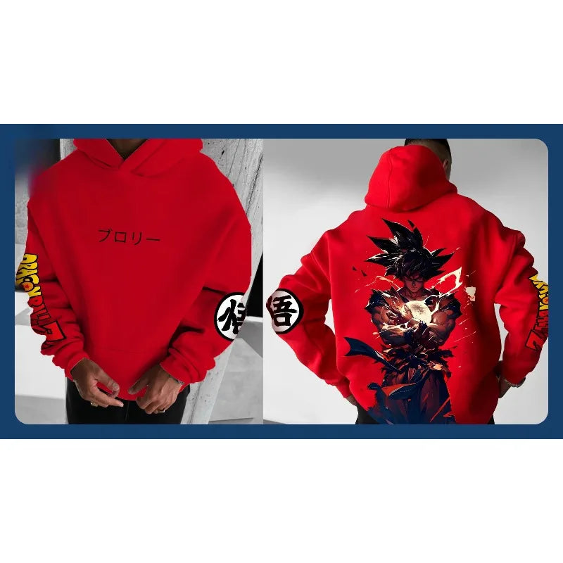 Dragon Ball 2025 Autumn and Winter Men's Hoodie Goku Printed Red Loose Hoodie Casual Streetwear Anime Fan Gift Versatile Top - ATFH
