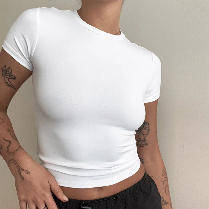 Woman Clothing Short Sleeve T-shirt Slim Fit Tops Female O-Neck Knitted Sheath Tee Shirt Street Wear Sex Sporty 2024 Y2K New2410 - ATFH