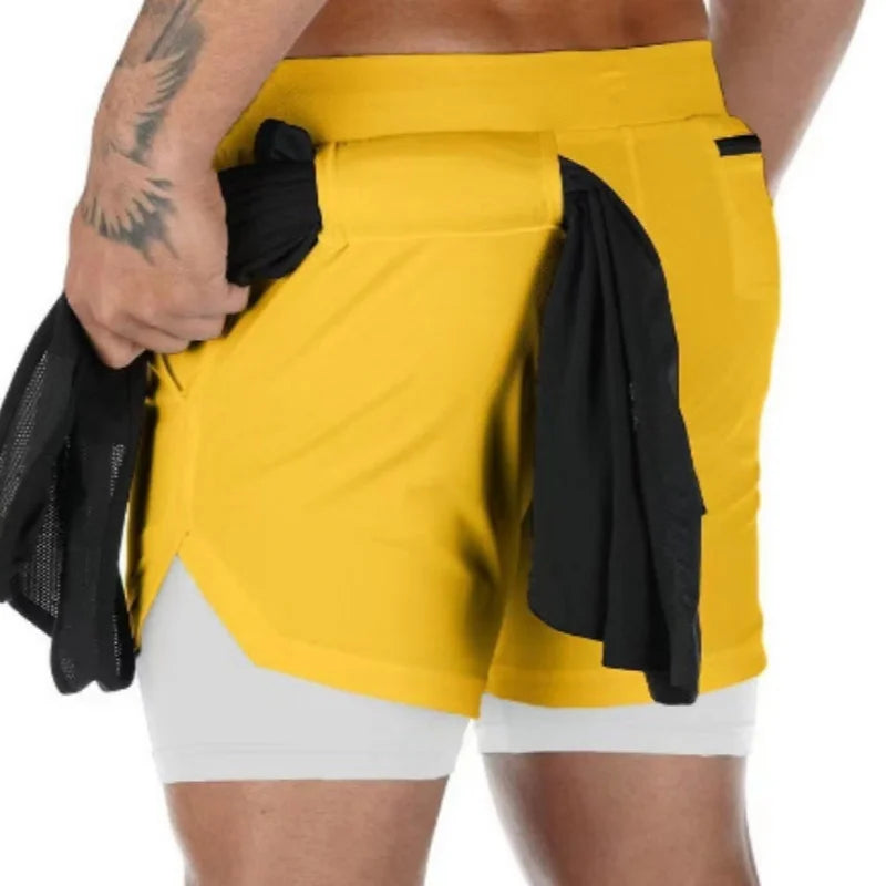 2 in 1 Men's Outdoor Running Shorts Quick-drying Fitness Training Double Layer Sweatpants New Sport Bottoms Bodybuilding Pants