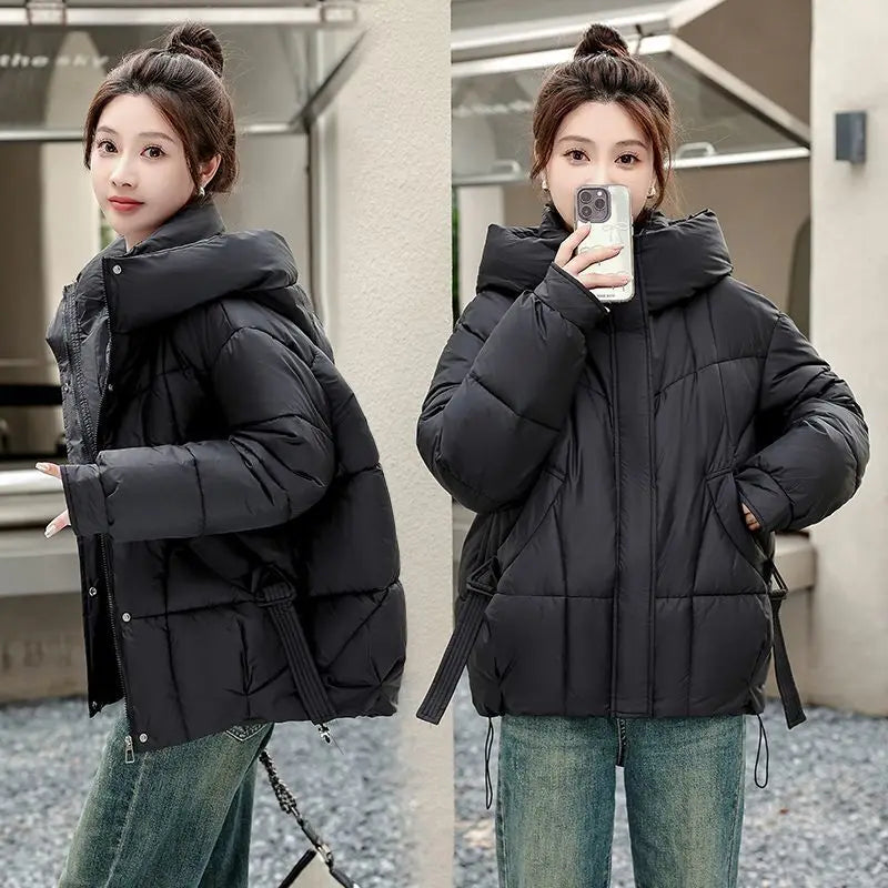Large Down Short Hooded New Winter Thick Warm Jacket, Loose And Slimming Cotton Jacket