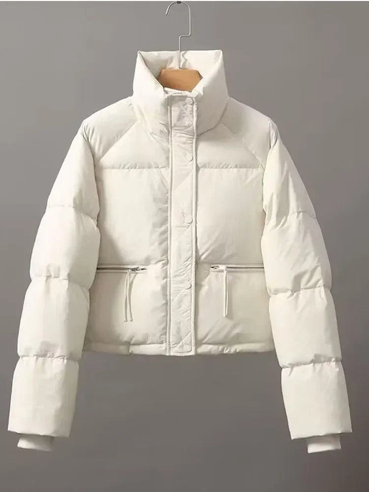 Casual Short Winter Jacket Women Stand Collar Zipper Warm Parkas High Street Padding Coat Female 2024 Winter Lady Down Coats ATFH
