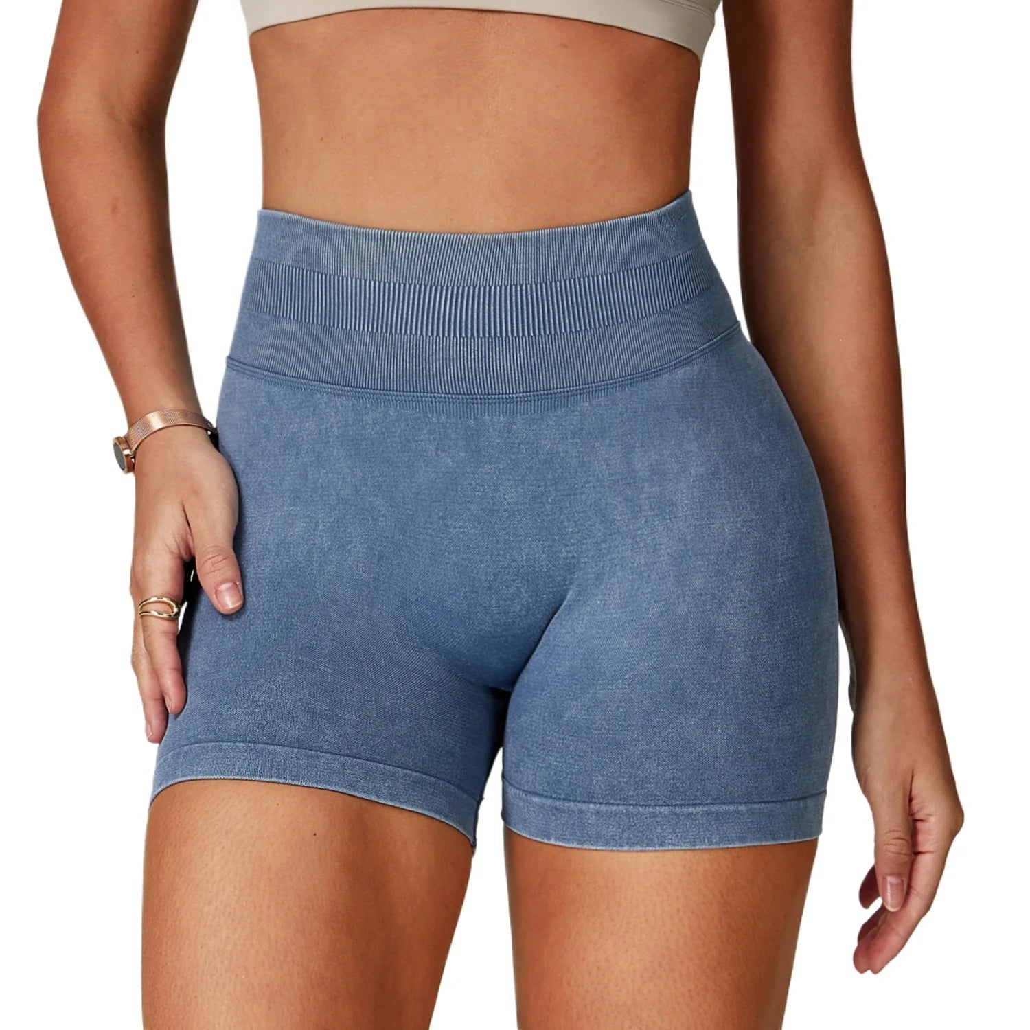 Custom women's seamless sand wash yoga shorts high waist hip lift tight running fitness yoga shorts Tahsi Fashion House
