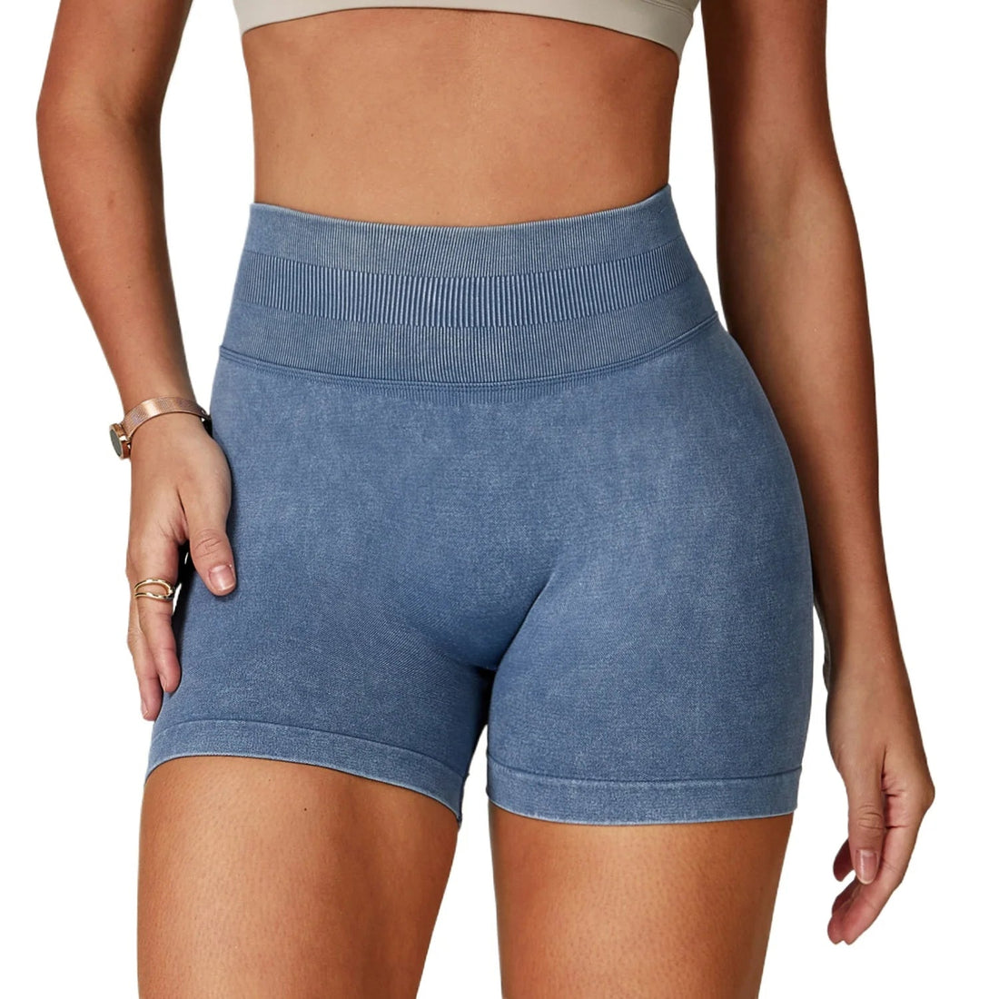 Custom women's seamless sand wash yoga shorts high waist hip lift tight running fitness yoga shorts Tahsi Fashion House