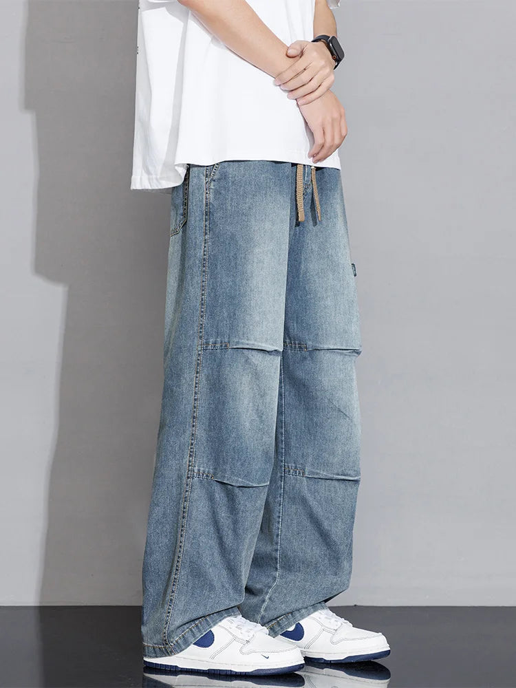 Men's Cargo Jeans 2026 New Spring Summer Wide Leg Denim Pants Straight Baggy Jeans Asian Size L-5XL ATFH
