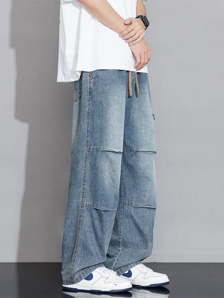 Men's Cargo Jeans 2026 New Spring Summer Wide Leg Denim Pants Straight Baggy Jeans Asian Size L-5XL ATFH