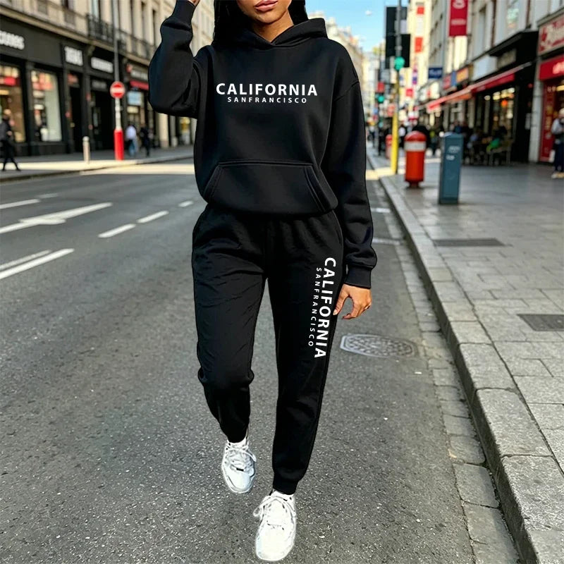 Hot Sales Women's Outfits Casual Hooded Sweatshirts Trousers 2 Pcs Suit Sports Jogging Clothes Autumn Winter Woman Pants Sets