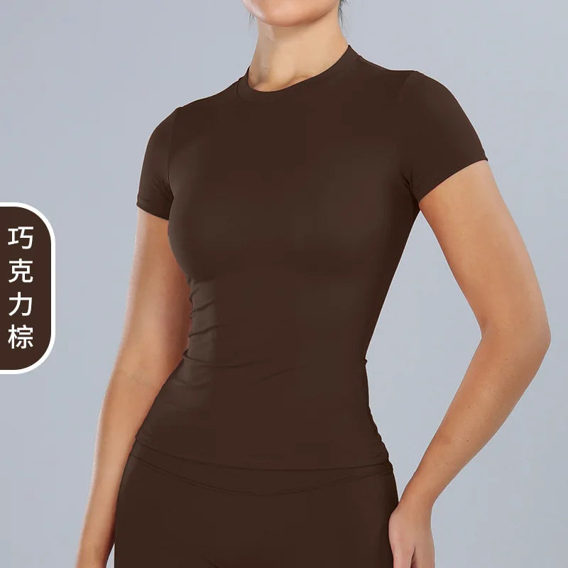 Yoga Sport Shirt Blouses Pilates Crop Top Fitness Women's Short Sleeve T-shirt Tees Sweatshirt Sportswear Woman Gym Yoga Clothes - ATFH