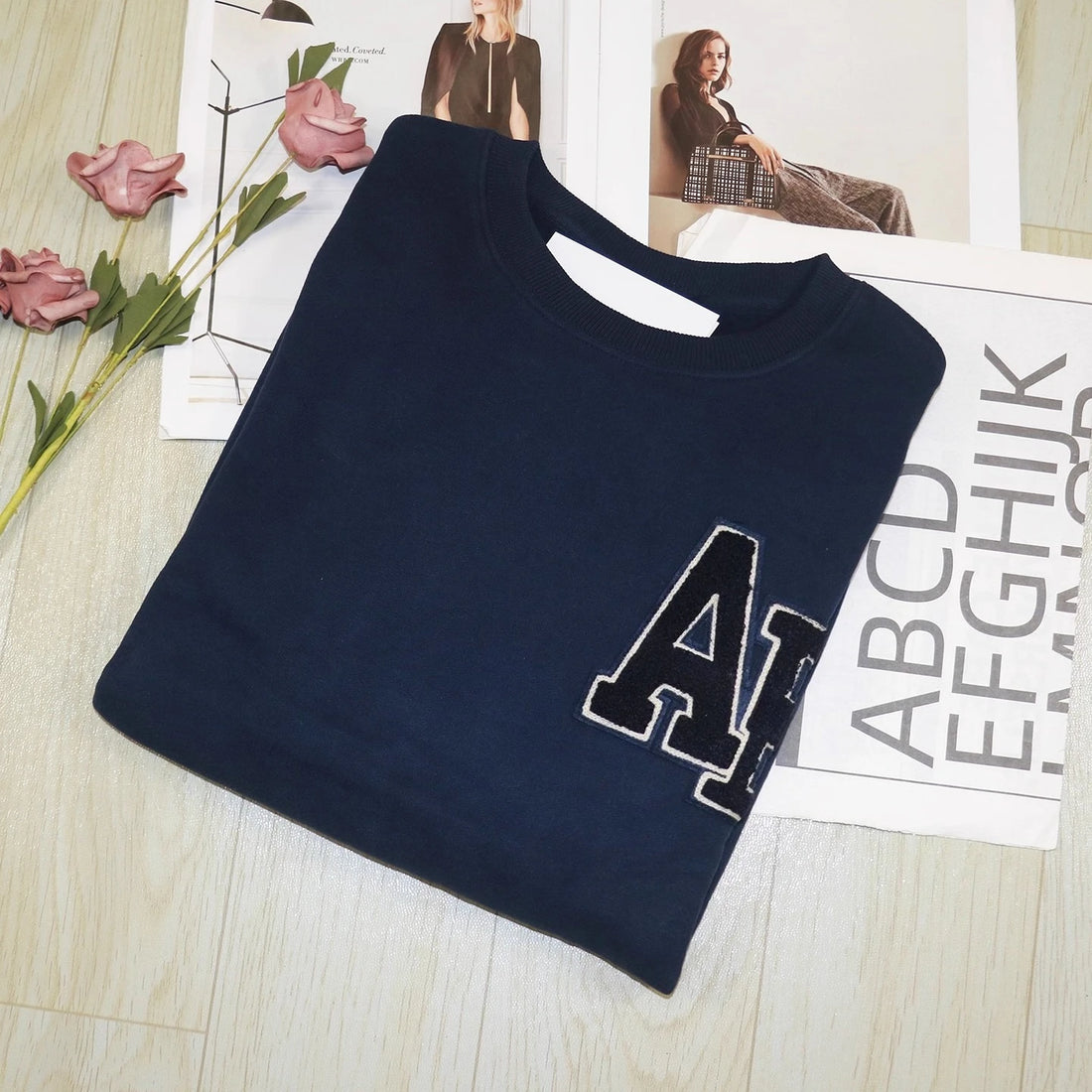 Oversized Sweatshirt Dark Burgundy Pull-on styling flocking letters detail Ribbed trim fleece sweatshirt women autumn winter - ATFH