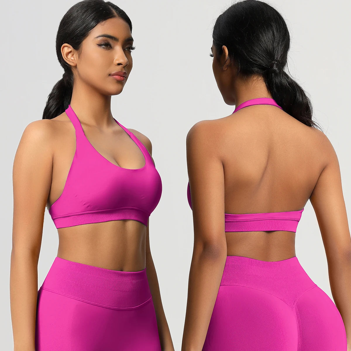 High Stretch Sports Bra Women Halter Seamless Yoga Bra Padded Backless Sports Bras Gym Crop Top Push Up Workout Yoga Tops Woman - ATFH