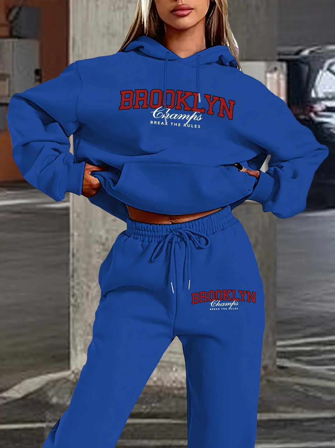 Women's Cool  Printed Casual Pants Set Long Sleeve Pocket Hoodie and Drawstring Letter Print Loose Sweatshirt Trousers Pants