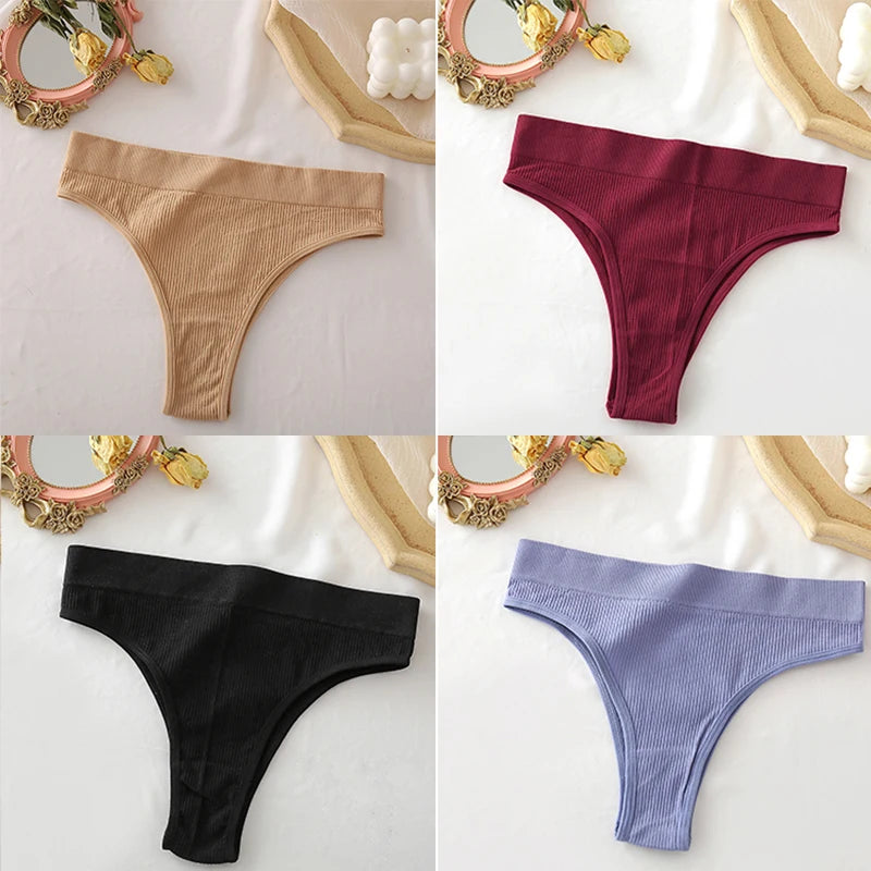 FINETOO 4PCS/Set Seamless Women Pantys High Waist Briefs Solid Color Brazilian Panties Girls Sexy Underpants For Women Lingerie