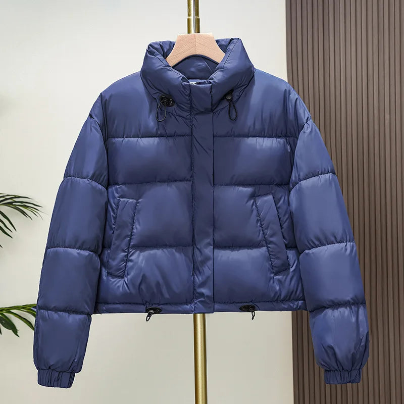 Korean Fashion Short Down Cotton Jacket Women 2025 Winter Parkas Warm Padded Coat Stand Collar Thick Casual Ladies Bread Clothes