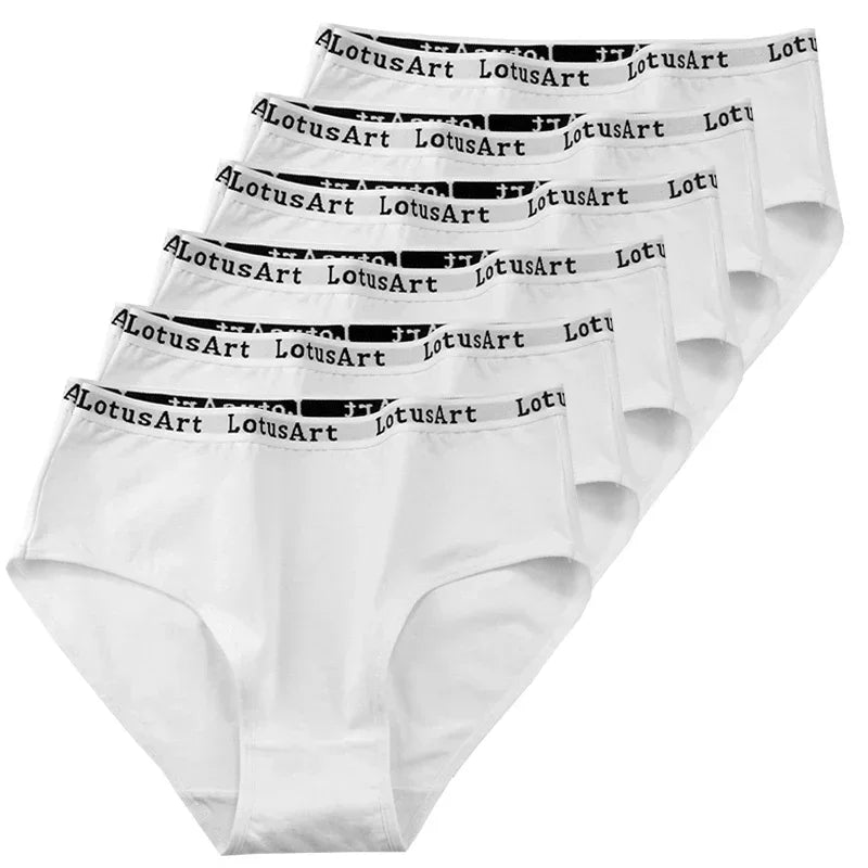 6pcs Cotton Women Panties Lady Plus Size Underwear High Waist Briefs Breathable Solid Color Female Lingerie Shorts