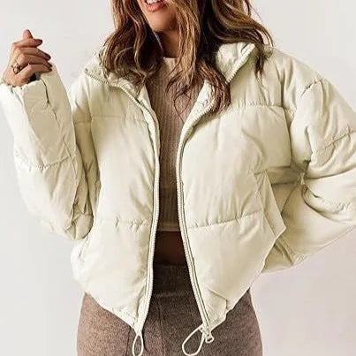 European American New Fashion Women's Stand Collar Long Sleeve Solid Color Casual Trendy Simple Basic Quiled Coats Female Parkas ATFH