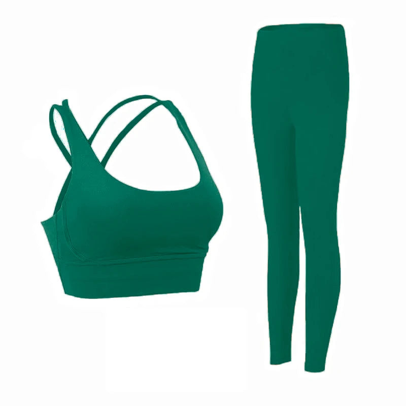 2 Piece Yoga Clothes Women's Tracksuit Athletic Wear Pilates Fitness Suit Gym Workout Push Up Clothes Sports Bra Leggings Suit - ATFH