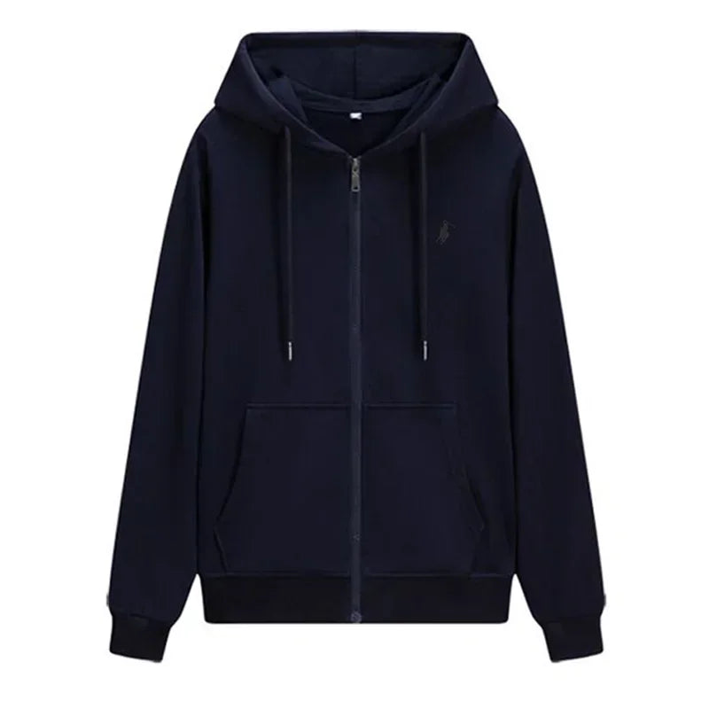 2025 classic casual zipper hooded sweatshirt with simple printed label, casual versatile jacket, trendy sweatshirt - ATFH
