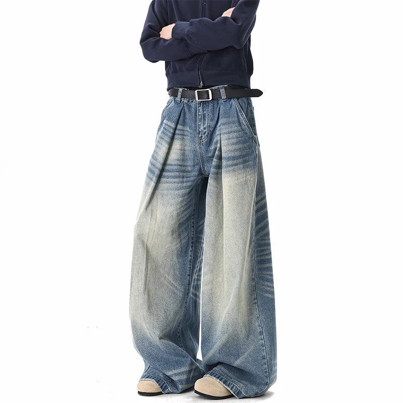 Men's Wide-Leg Baggy Jeans Casual Comfortable Fit Denim Pants Spring 2026 Outdoor Street Style Springy Loose Jeans ATFH