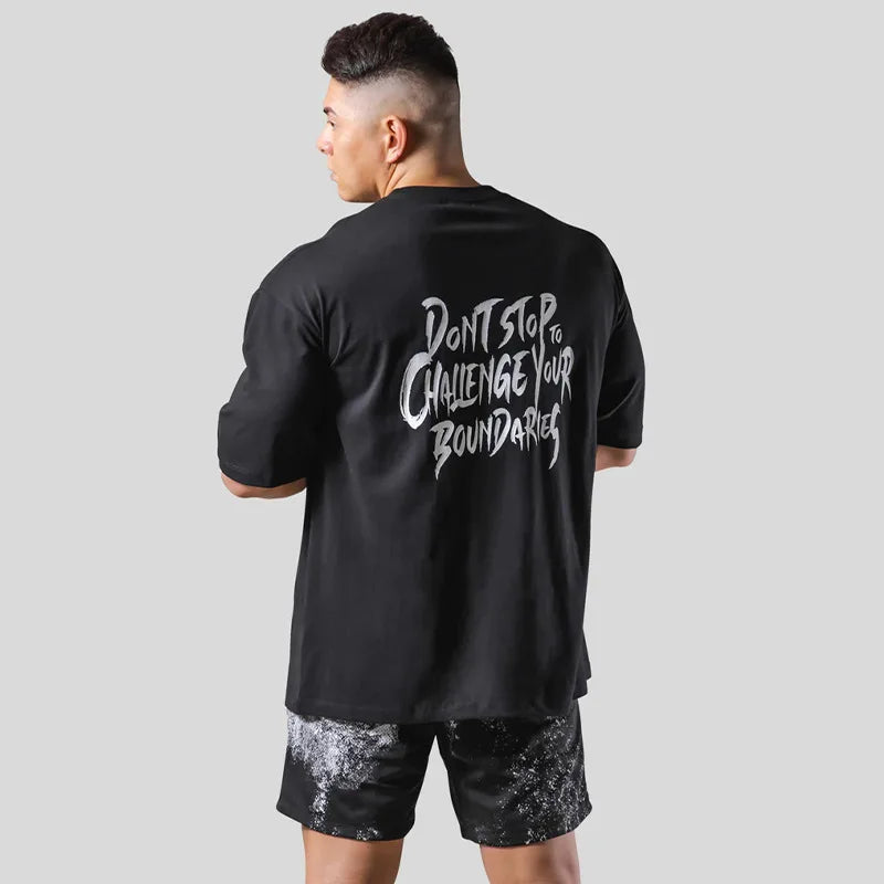 Gym Fitness Shirt Men Running Sport Loose T-shirt Short Sleeve Cotton Tee Tops Summer Male Bodybuilding Training Workout Apparel ATFH
