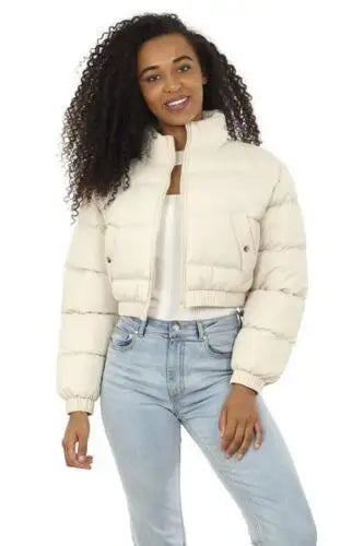 Women Short Puffer Jacket Cotton-Padded Thick Drawstring Parkas Zipper Winter Bubble Coat Warm Casual Hot Street Outfits