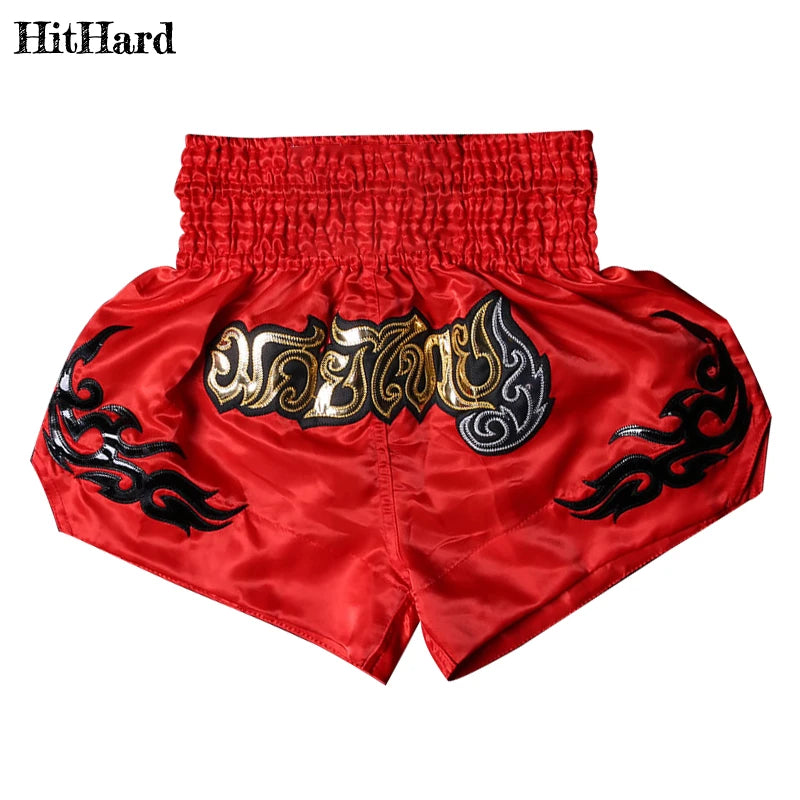 Muay Thai Shorts Men Women Kids Leopard Thai Boxing Shorts Premium Embroidery Satin Gym Kickboxing Fight Training BJJ MMA Pants