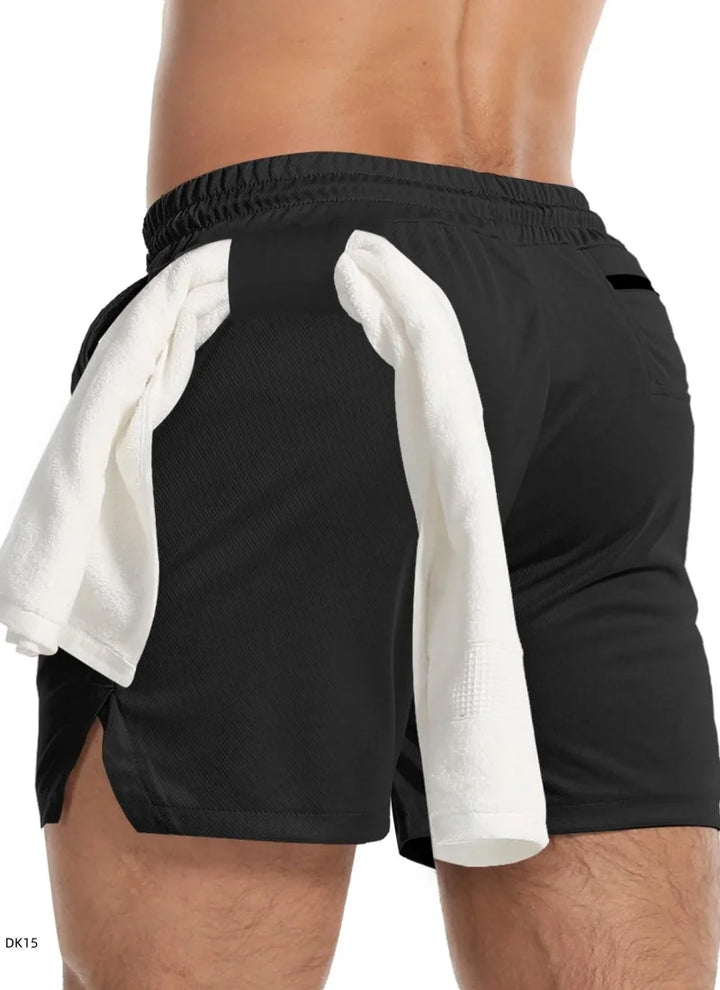 Running shorts men's gym sports shorts 2-in-1 quick drying exercise training gym fitness jogging shorts summer men's shorts