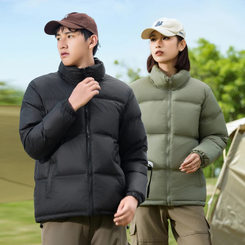 Outdoor Windproof Hiking Down Coats for Men Quality Waterproof Camping Down Jacket Stand Collar Warm Overcoat Fashion All-match