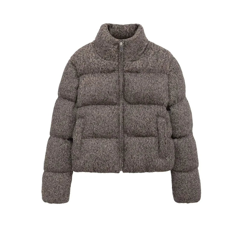 ETJ 2025 Winter new  women's fresh and elegant white turtleneck knitted thick cotton jacket warm bread jacket 6318229 ATFH