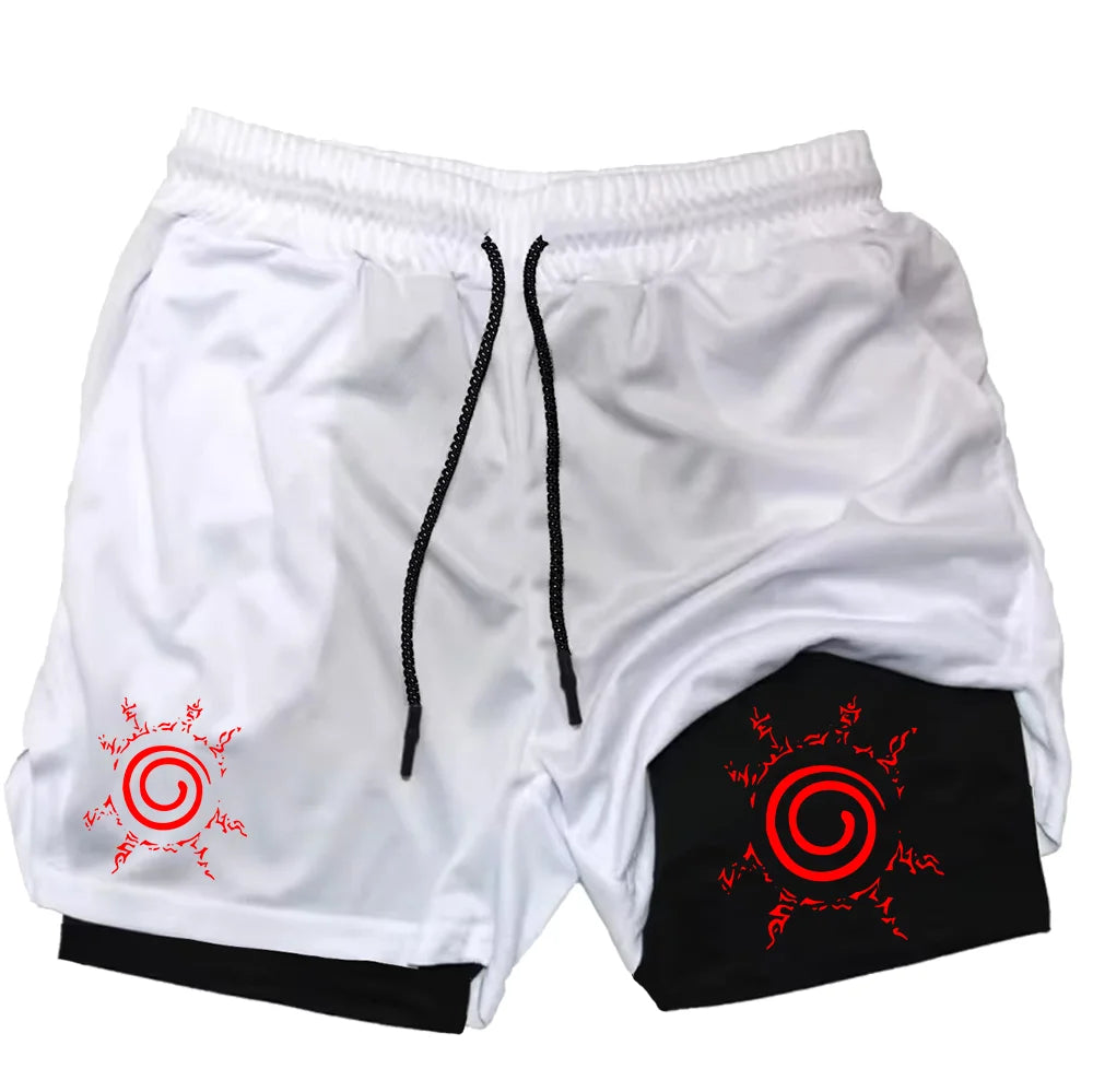 Anime men's gym quick drying jogging shorts fitness exercise running 2-in-1 shorts men's sports fitness shorts
