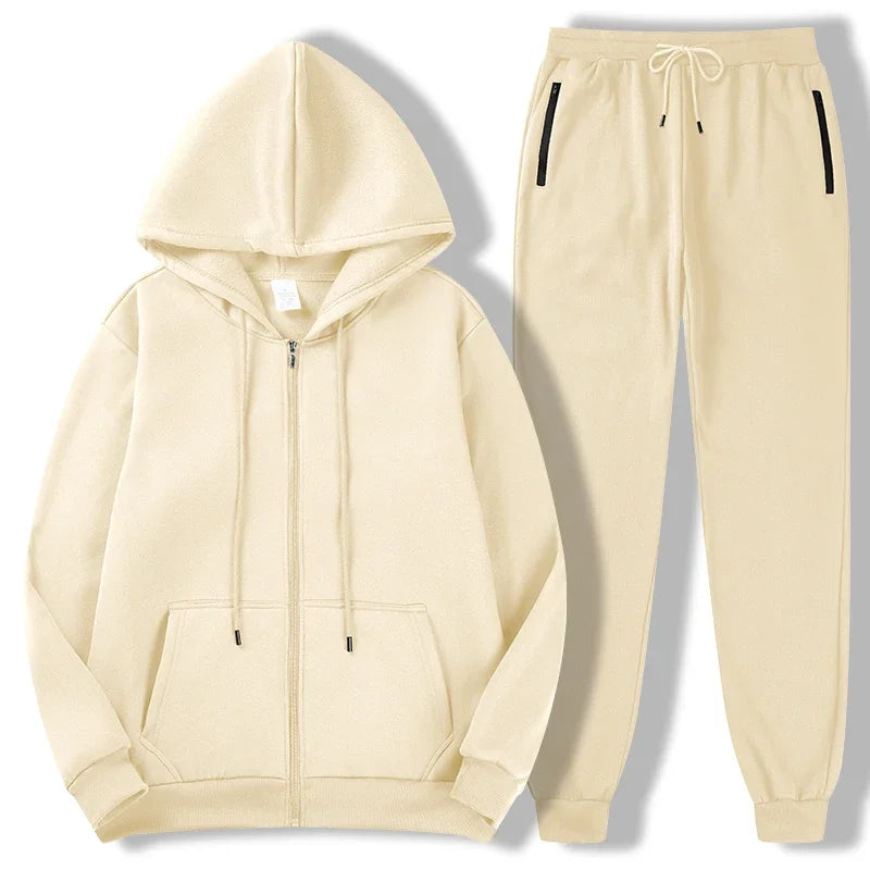 2025 Newest Men's Autumn Winter Collection Zip Hooded Sweatshirt and Trouser Two Piece Tracksuits - ATFH