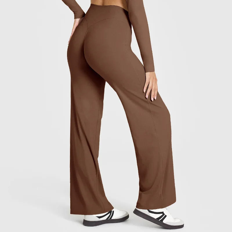 VEQKING Soft Active Women Yoga Pants Strait-leg Yoga Pilates Trousers Naked Feel Gym Fitness Peach Hip Outfits Loose Fit Bottoms ATFH