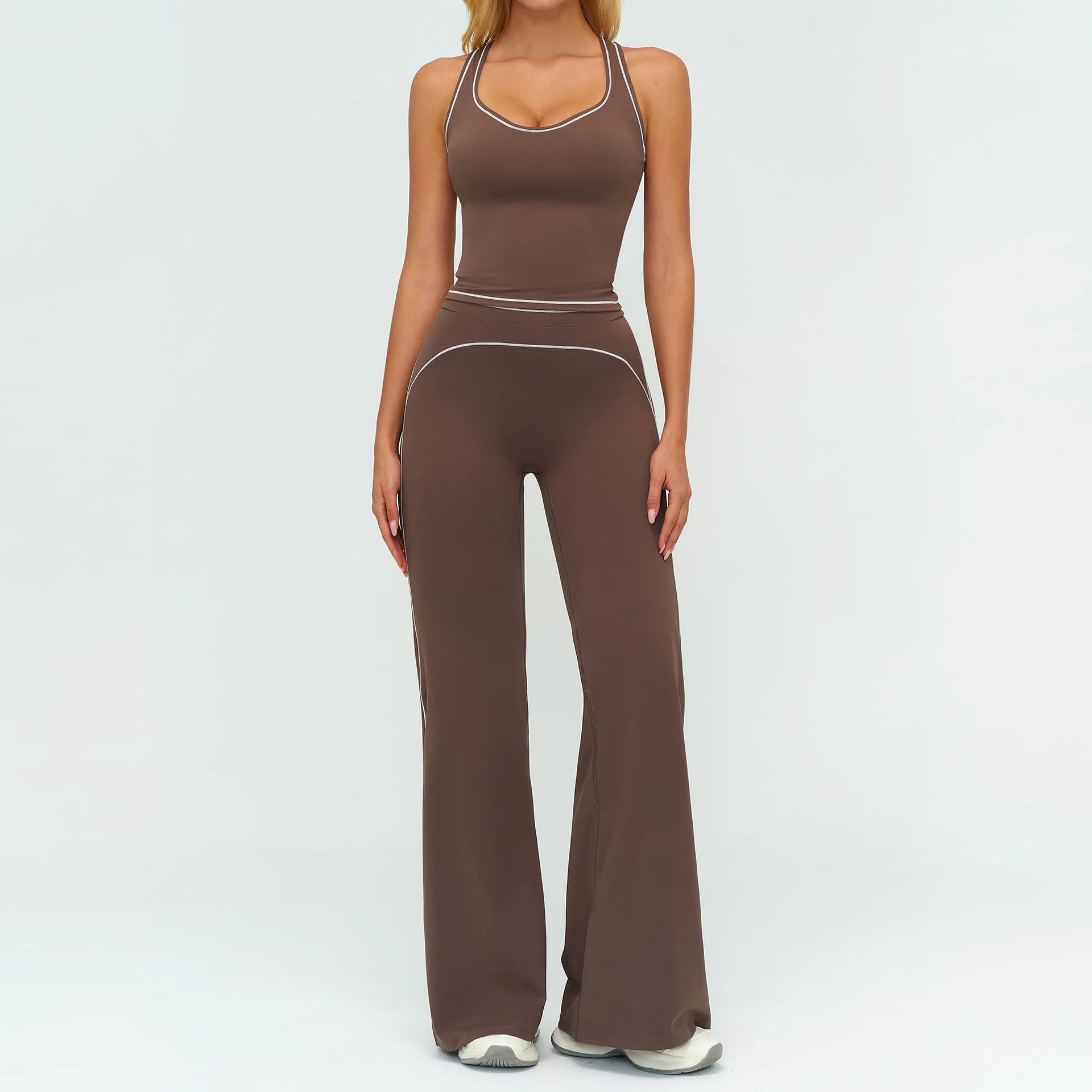 2PCS Yoga Set Gym Clothes Outdoor Sports Outfits Women Tracksuit Gym Fitness Suits Workout Long Sleeved Flared Pants Sportswear - ATFH
