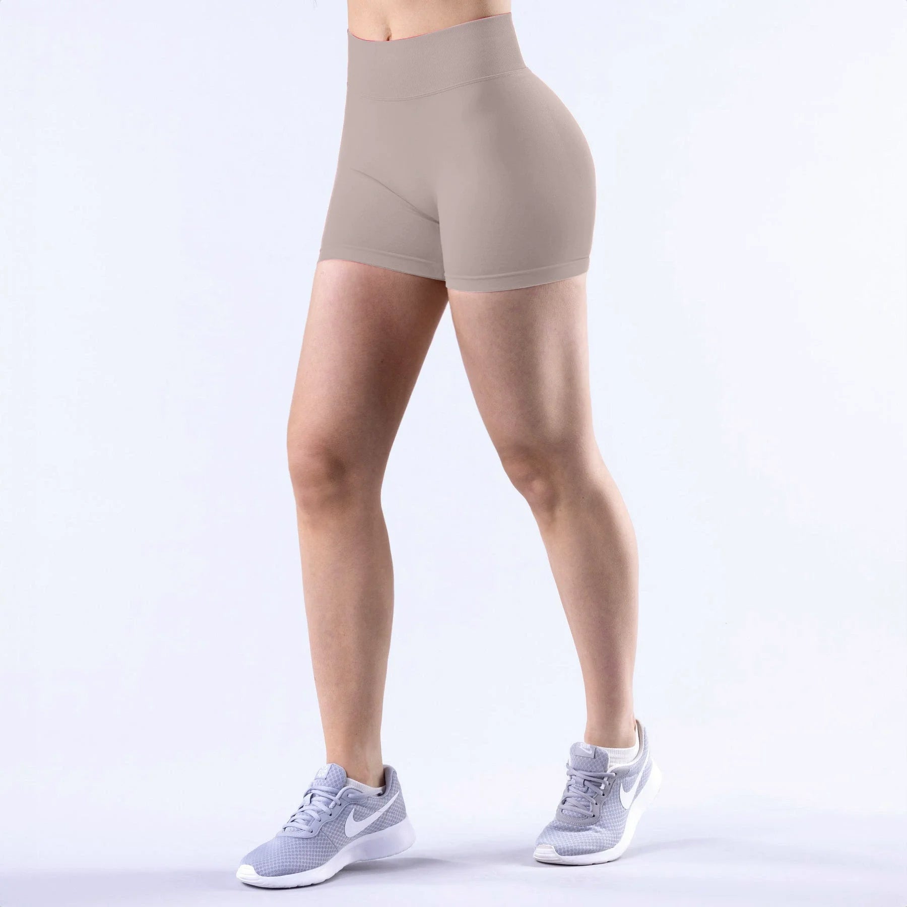 Logo Women Cross Waist Seamless Knitted Shorts Peach Hip High Waist 3/4 Length Yoga Fitness Sports Shorts