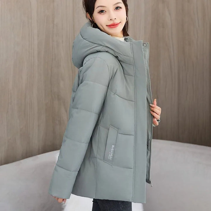 Women Short 2025 Winter New Solid Color Cotton Coats Thicken Hooded Warm Casual Coats Pockets Letter Windproof Soft Coats