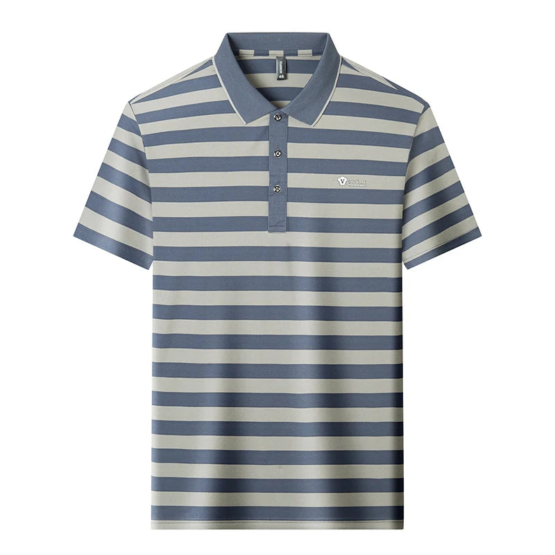 Fashion luxury brand men short sleeve polo shirt high-end summer lightweight breathable casual new striped color blocked T-shirt