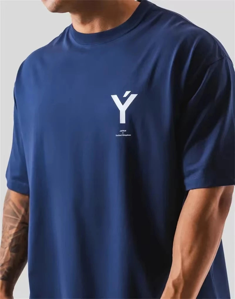 ONE POINT LYFT Print Big T Shirt Men Running Sport Gym Fitness Training Oversize 100% Cotton T-shirt Mens Bodybuilding Tee Tops ATFH