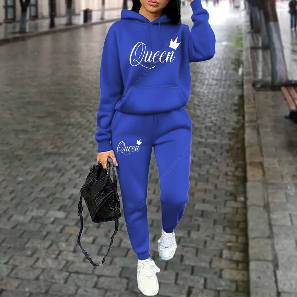 Queen Letter Graphic Print Women's Sets Hoodies Pants 2pcs Suit Autumn Winter Sports Jogging High quality Aesthetic Tracksuit