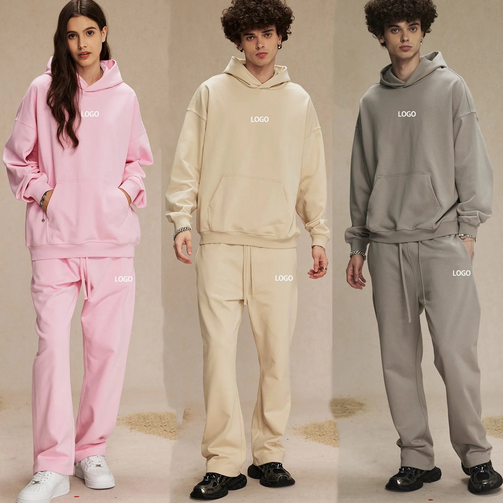 Custom LOGO High Quality Cotton polyester 430g Clothing Fall  sports tracksuit unisex hoodie sweatpants set Hoodie Jogger Pants - ATFH