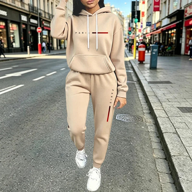 Hot Sales Women's Outfits Print Casual Hooded Sweatshirts 2 Pcs Suits Outdoors Fashion Clothing Autumn Winter Woman Pants Sets