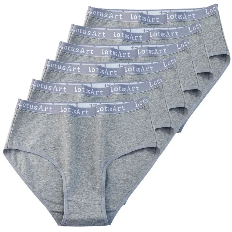 6pcs Cotton Women Panties Lady Plus Size Underwear High Waist Briefs Breathable Solid Color Female Lingerie Shorts
